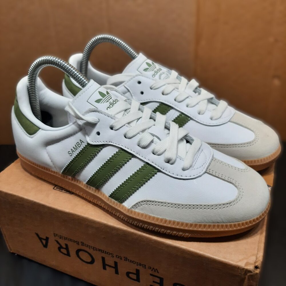 Adidas SAMBA OG White/Olive Green Tan Gum Sole Sneaker JS1352 Women's Size 7.5 - Picture 9 of 16